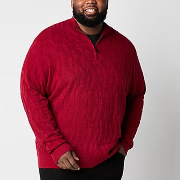 Shaquille O'Neal Mens Big Tall Quarter Zip Long Sleeve Red Pullover Sweater 2XL - Picture 1 of 4